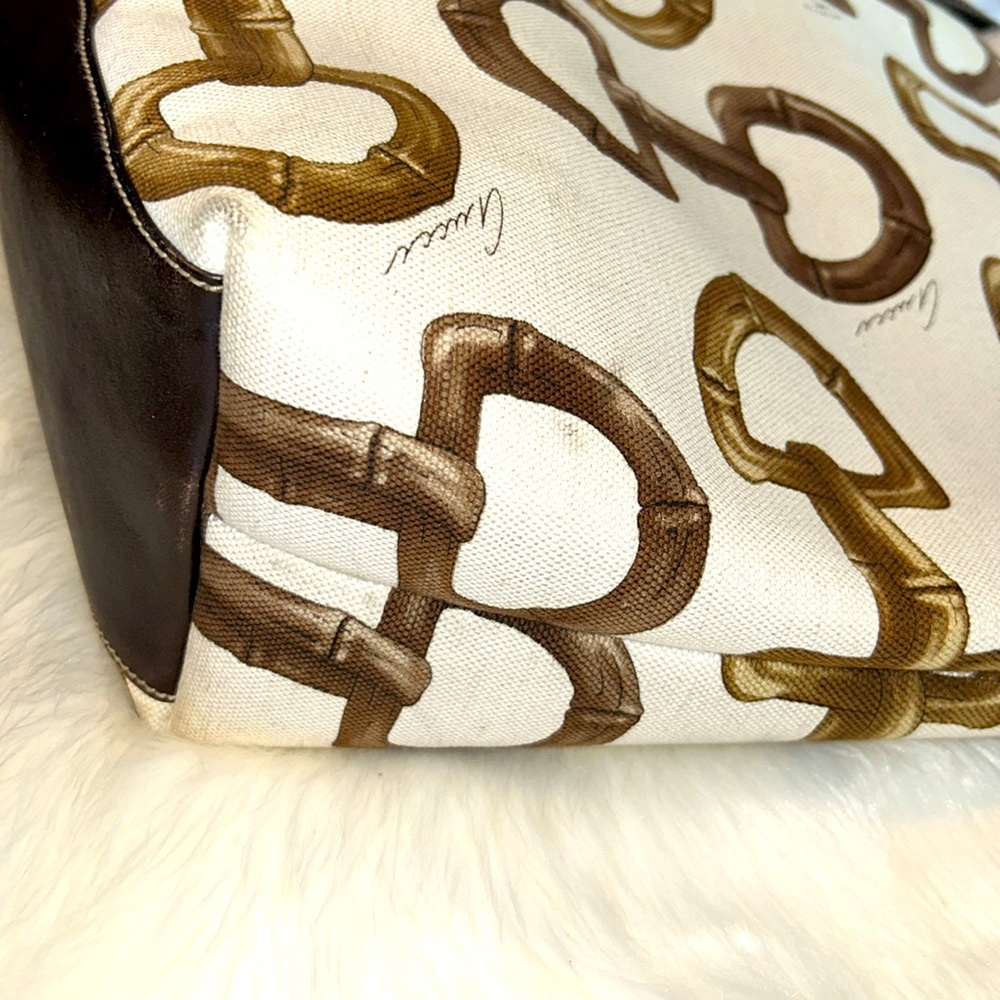 🍒GUCCI🍒 Large Horsebit Canvas/Brown Leather Beach/Shoulder Bag - Picture 10 of 17
